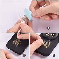 真鍮の粘着性の絵のステッカー  電話ケースの装飾用の金属デカール  挨拶  言葉  50x75x0.1mm  ステッカー：2.5~7x10~18mm&nbsp;LS-DIY-C059-01C