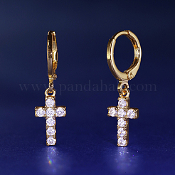 ファッショナブルなクロス真鍮フープピアス  クリアキュービックジルコニア  ゴールドカラー  27x8mm&nbsp;WA8660