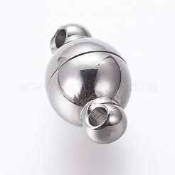 変色しにくい304ステンレススチールのループ付きマグネット留め具  ラウンド  ステンレス鋼色  10x6mm  穴：1mm&nbsp;STAS-K006-6mm-04C