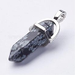天然宝石用原石の両端が尖ったペンダント  真鍮ラインストーンのパーツと  弾丸  38~40x13.5x11mm  穴：3x4mm&nbsp;G-G669-01