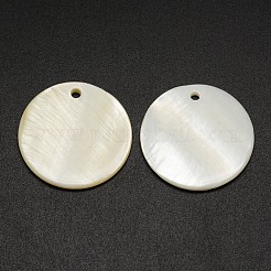 Flat Round Freshwater Shell Pendants&nbsp;SHEL-M005-41