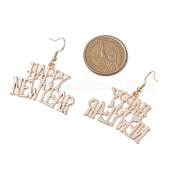 新年おめでとうという言葉が書かれた女性用合金製ダングルイヤリング  ゴールドカラー  45x39.5mm&nbsp;EJEW-JE06155