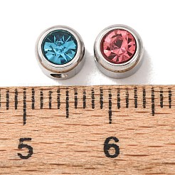 304ステンレススチールラインストーンビーズ  フラットラウンド  ステンレス鋼色  6x4mm  穴：2mm  約12個/セット&nbsp;SA-CBAAA8B-03P