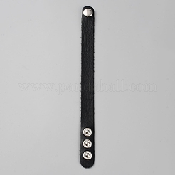 模造革のシンプルなプレーンコードブレスレット、バックル付き  ブラック  8-5/8インチ（21.9cm）&nbsp;BJEW-TAC0010-01A-09