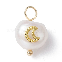 天然真珠のペンダント  金メッキ真鍮スライスのポテトチャーム  ムーン  16~17x10~11x7~8mm  穴：3mm&nbsp;PALLOY-JF02200-02