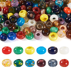 100個の手作りランプワークビーズ  大穴ビーズ  ロンデル  混合スタイル  ミックスカラー  13~15.5x8~10mm  穴：5.5~6mm&nbsp;LAMP-TA0001-63