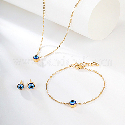 Evil Eye Stainless Steel Stud Earring & Bracelets & Necklaces Set&nbsp;LY5157-2