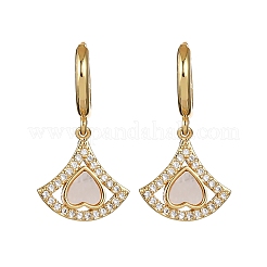 Fan with Heart Brass Micro Pave Clear Cubic Zirconia Hoop Earrings&nbsp;KK-D363-13G