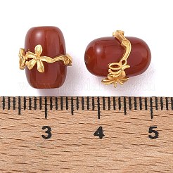 天然カーネリアン（染色・加熱処理済み）の柱状ビーズ  真鍮の花で  カドミウムフリー＆鉛フリー  ラックめっき  長持ちメッキ  24KGP本金メッキ  11.5~12x10x11mm  穴：1.2mm&nbsp;GG-D002-13G-03