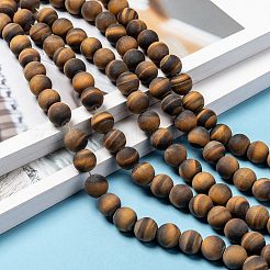 Natural Frosted Tiger Eye Round Bead Strands&nbsp;X-G-M064-10mm-02