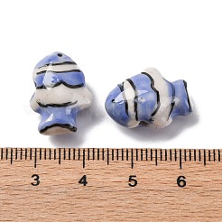 手作りの陶器ビーズ  手描きの陶器ビーズ  魚  ミディアムスレートブルー  17.5~18.5x13~13.5x8.5~9mm  穴：1.8mm&nbsp;PORC-R002-01C