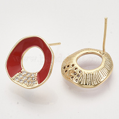 Brass Micro Pave Cubic Zirconia Stud Earring Findings&nbsp;KK-T054-36G-02-NF