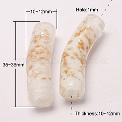 手作りゴールドパウダー入りランプワークビーズ  コラム  ミックスカラー  35~36x10~12mm  穴：1mm&nbsp;X-LAMP-S028-M