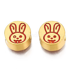 合金エナメルビーズ  マットなスタイル  カドミウムフリー＆鉛フリー  ウサギとフラットラウンド  レッド  10x5.5mm  穴：3mm&nbsp;KK-N238-055B