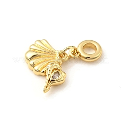 Brass Pave Clear Cubic Zirconia Conch Shell Shape European Dangle Charms&nbsp;KK-C113-02G