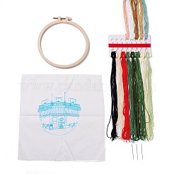 DIYピザ店模様刺繡スターターキット  模造竹フレームを含むクロスステッチキット  カーボンスチールピン  布とカラフルな糸  レッド  177x164x8.5mm  内径：144mm&nbsp;DIY-C038-01