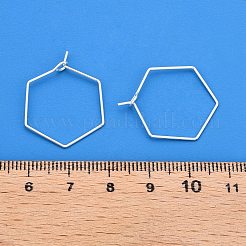 真鍮のピアスフック  六角  925銀メッキ  25x20x3.5mm&nbsp;KK-WH20013-04S-A