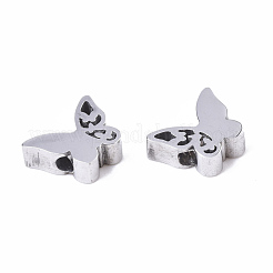 変色しにくい304ステンレススチールビーズ  蝶  ステンレス鋼色  8x10x3mm  穴：2mm&nbsp;STAS-S079-180B