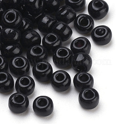 FGB 6/0 ベーキングペイント ガラスシードビーズ  ラウンド  ブラック  4~4.5x3mm  穴：1~1.2mm  約4500個/袋  約450 G /袋&nbsp;SEED-Q025-4mm-N20