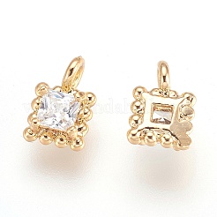 真鍮キュービックジルコニアチャーム  ニッケルフリー  18KGP本金メッキ  7.5x5x3mm  穴：1mm&nbsp;X-KK-T014-67G