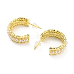 Rack Plating Brass Round Stud Earrings with Plastic Pearl Beaded&nbsp;EJEW-Q779-08G