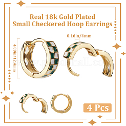 タータン柄エナメルチャンキーヒンジフープピアス（女性用）2組  18KGP本金メッキ真鍮イヤリング  グリーン  13x4mm  ピン：1mm&nbsp;EJEW-BBC0001-27A