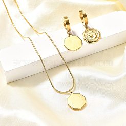 八角形と女性用304ステンレススチールネックレスとフープピアスセット  イオンプレーティング（ip）  ゴールドカラー  15.75インチ（400mm）&nbsp;SJEW-C007-09G