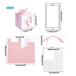 紙ギフトボックス  結婚式の装飾  足跡模様の折り畳みボックス  ピンク  60x60x60mm&nbsp;LS-CON-WH0072-22B