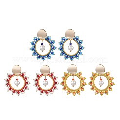 3 Pairs Brass Glass Sun Stud Earrings&nbsp;EJEW-MZ00520
