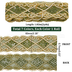 14ヤード 7色 ポリエステル刺繍メッシュレースリボン  菱形レーストリム、スパンコール付き  服装アクセサリー  ミックスカラー  2-3/8インチ（60mm）  2ヤード/カラー&nbsp;OCOR-PH0002-42