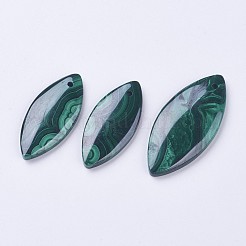 天然石マラカイトペンダント  馬の目  3個/セット  34~41.5x15~19x4.5~5mm  穴：1.5mm&nbsp;G-K171-06E