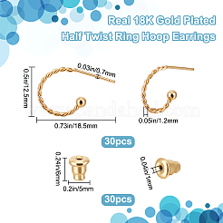 304ステンレススチール製ラウンドツイストスタッドピアス30個  女性用ハーフフープピアス  304ステンレススチール製イヤーナット30個付き  18KGP本金メッキ  12.5x18.5x1.2mm  ピン：0.7mm&nbsp;STAS-BBC0003-07