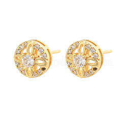 Flat Round Brass Micro Pave Clear Cubic Zirconia Stud Earrings&nbsp;EJEW-H162-04G