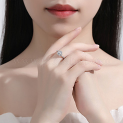ロジウムメッキ 925 スターリングシルバー パヴェ 5.2x3.1mm モアッサナイト 指輪 女性用  フラットラウンド  プラチナ  内径：15.2~19mm&nbsp;WG3CEB4-01