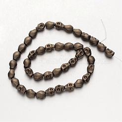 電気メッキ非磁性合成ヘマタイトビーズ連売り  艶消し  スカル  アンティークブロンズメッキ  10x8x8mm  穴：1mm  約40個/連  15.7インチ&nbsp;G-F300-60-F06