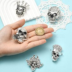 5Pcs 5 Styles Skull Alloy Rhinestone Lapel Pins&nbsp;JEWB-CJ0003-51