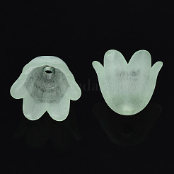 透明なアクリルビーズキャップ  艶消し  花  6花びら  アクアマリン  8x10.5x10.5mm  穴：1.4mm&nbsp;FACR-N005-002C