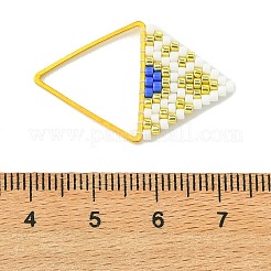 ミユキガラスシードビーズペンダント  三角形のチャーム  真鍮のリンクリング付き  ゴールドカラー  ブルー  32x20x1.5mm  穴：16x18mm&nbsp;PALLOY-MZ01349-01