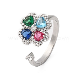 Brass Micro Pave Cubic Zirconia Rotating Cuff Rings for Women&nbsp;RJEW-M099-01P