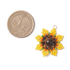 Round Natural Tiger Eye and Glass Seed Beaded Pendants&nbsp;PALLOY-MZ01135