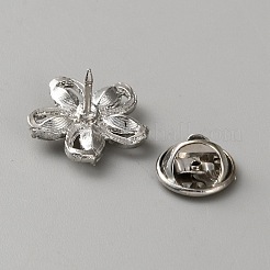 亜鉛合金ラインストーンブローチ  ラペルピンバック  プラチナ  花  17x17.5mm&nbsp;AJEW-WH0816-239P-01