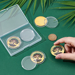 鉄製記念硬貨4枚  梱包箱付き  木模様  ゴールドカラー  40x2.5mm&nbsp;AJEW-UN0003-24