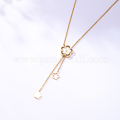 Stainless Steel Pave Shell Flower Tassel Pendant Necklaces for Women&nbsp;PT8035