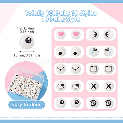100Pairs 10 Styles Flat Round Cartoon Resin Cabochons&nbsp;CRES-TA0001-97