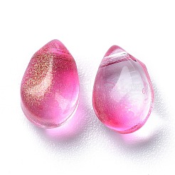 クリアガラスチャーム  キラキラゴールドパウダー  ティアドロップ  ショッキングピンク  9x6x5mm  穴：1mm&nbsp;LS-GGLA-M004-05B-04