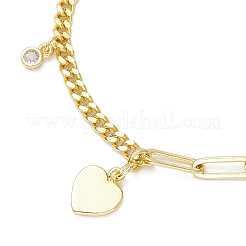 Brass Clear Cubic Zirconia Flat Round & Heart Charm Bracelets&nbsp;BJEW-JB10396