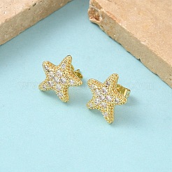 Starfish Brass Micro Pave Clear Cubic Zirconia Stud Earrings&nbsp;EJEW-Z144-19G