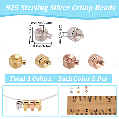 6Pcs 3 Colors 925 Sterling Silver Crimp Beads&nbsp;FIND-BBC0004-70