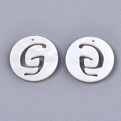 天然淡水シェルチャーム  文字がくぼんだフラットラウンド  文字.g  14.5x1.5mm  穴：0.9mm&nbsp;SHEL-S276-119G