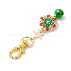 Christmas Wreath Glass Seed Pendant Decorations with Bell&nbsp;HJEW-MZ00077-01